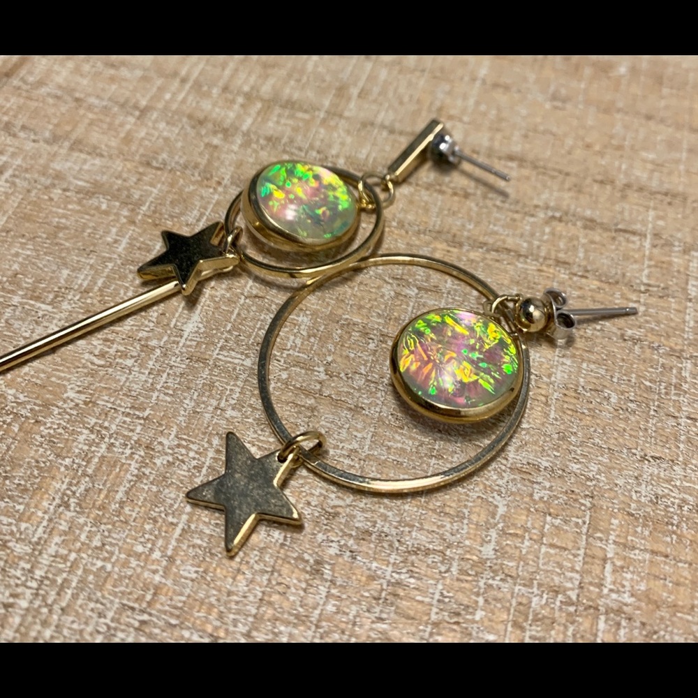Gold Galaxy opal earrings